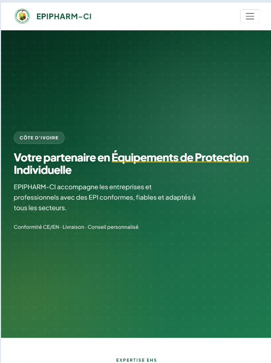 Site web professionnel Epipharm-CI – Conception et développement par P.I.S.T, Côte d'Ivoire